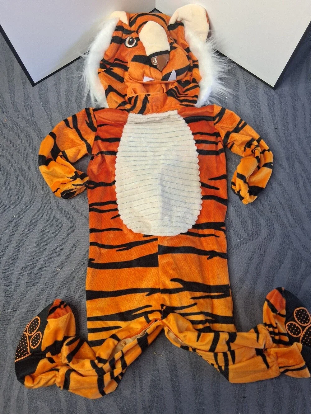 Spirit Infant Tiger Plush Jumpsuit Costume - Orange, Black & Cream - Picture 2 of 15